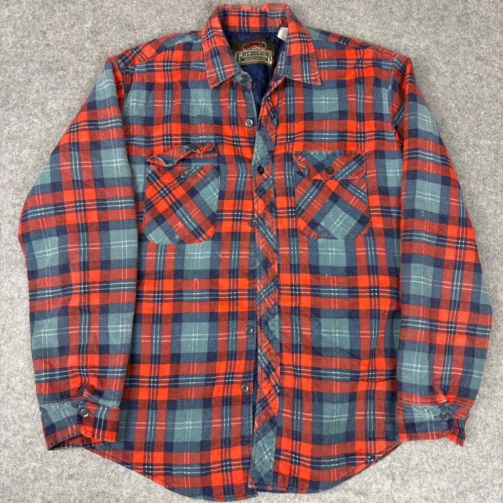 Greatland Sportswear Quilted Flannel Shirt Jacket Mens Red Blue Plaid Lined L